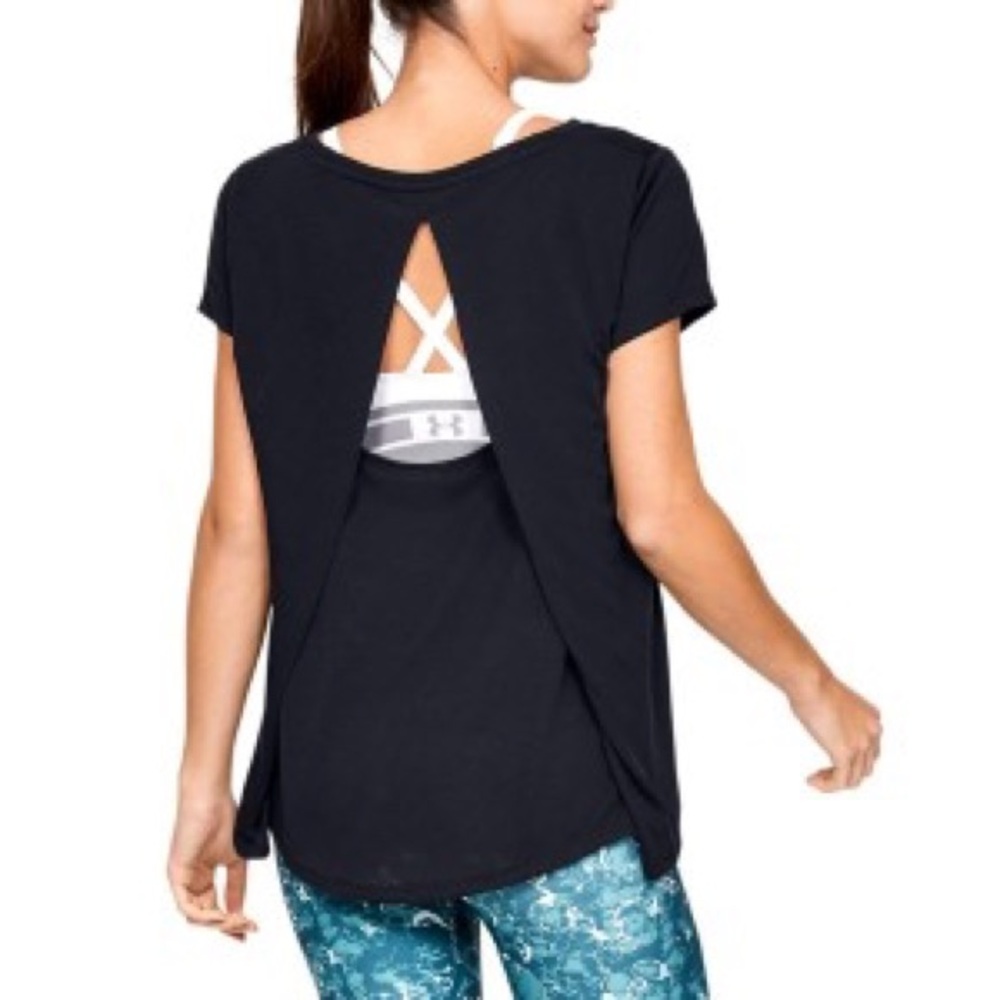 Under Armour Whisperlight Open Back Short Sleeve Foldover Shirt Women’s S NWT